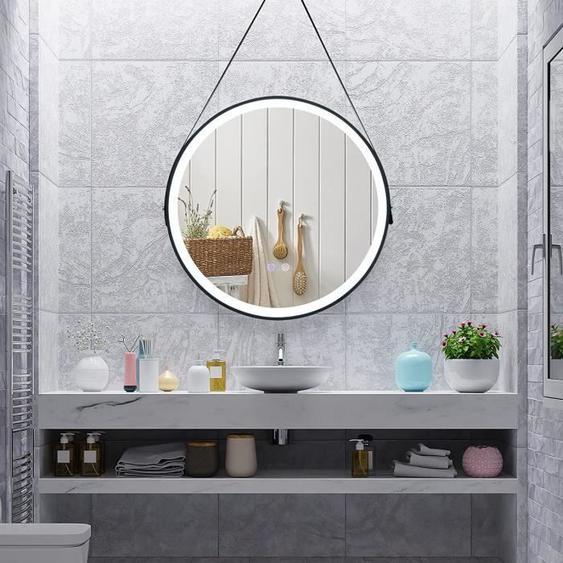 RELAX4LIFE Miroir Suspendu Salle de Bain avec 3 Couleurs LED, Désembuage&Bouton Tactile, Miroir Mural Intelligent Lumiosité