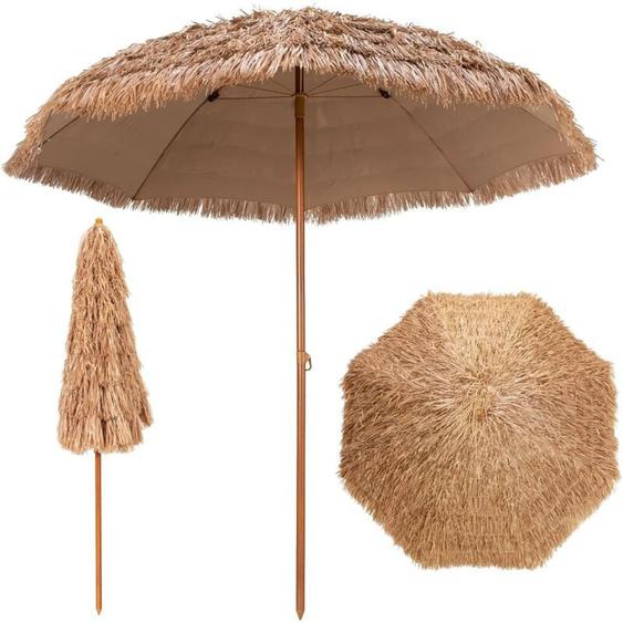 Parasol de Plage en Chaume à 7 Couches, ø 205 cm, Parasol de Jardin Extérieur en Paille, Style Hawaïen, avec 8 Baleines Métalliques, Bouton de