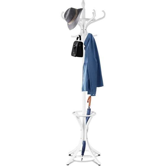 RELAX4LIFE Porte-Manteau sur Pied en Bois Massif avec 12 Crochets, Penderie Portant avec Porte-Parapluie Creux, 51x51x184CM, Blanc