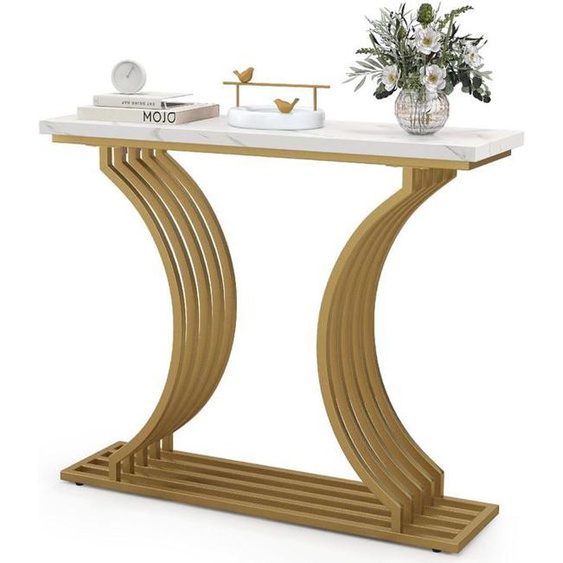 Table Console - RELAX4LIFE - Console Meuble dEntrée - en Faux Marbre - Structure en Métal - Design Géométrique - Charge 50KG