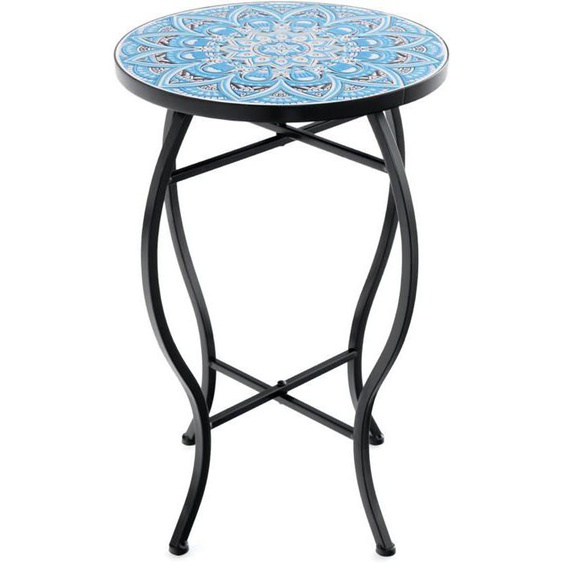 RELAX4LIFE Table dappoint en Mosaïque Table Basse de Jardin Dia.35 x H545 cm Table de Bistro en Métal Céramique Bleu