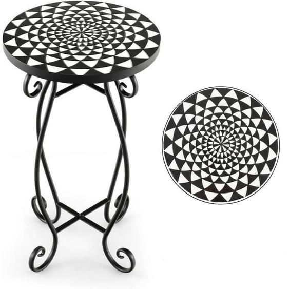 RELAX4LIFE Table dAppoint en Mosaïque Table de Jardin avec Plateau en Carreaux & Cadre en Métal pour