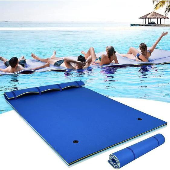 RELAX4LIFE Tapis Flottant Piscine 270x180CM en Mousse XPE pour Plage/Lac Hamac Flottant avec Oreiller Roulé pour Bronzage Bleu