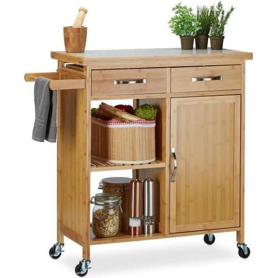 Relaxdays 10020947 Desserte de Cuisine, Bambou, Nature, 36 x 89 x 86 cm