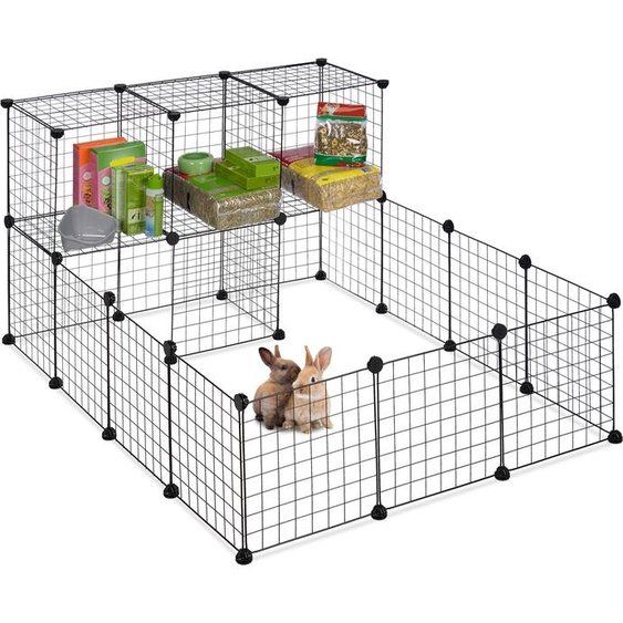 Enclos de plein air Relaxdays pour petits animaux, système dassemblage par emboîtement extensible à monter soi-même, H x l x P : 72 x 145 x 110 cm, grillage métallique, noir