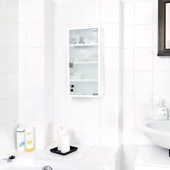 Armoire à pharmacie - Relaxdays - Inox - Porte magnétique en verre opale - 4 compartiments - 27x57x12 cm