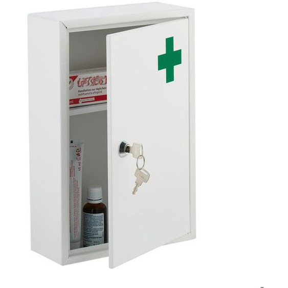 Relaxdays Armoire à pharmacie, verrouillable, 2 niveaux, acier, HxLxP: 32x21,5x8 cm, pour médicaments, accrocher, blanc