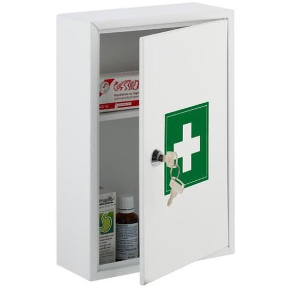 Relaxdays Armoire à pharmacie, verrouillable, 2 niveaux, acier, HxLxP: 32x21,5x9,5 cm, ranger médicaments, blanc - vert