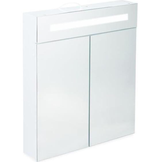 Relaxdays Armoire de toilette à LED, Meuble salle de bains, 2 portes, Placard mural miroir, HLP 67 x 60 x 12 cm, blanc