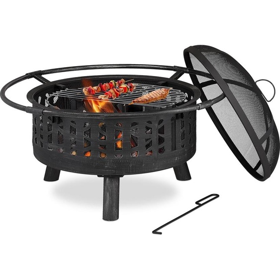 relaxdays Bac à feu avec grille & pare-étincelles