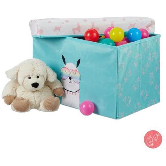 Relaxdays Boîte de rangement pour jouets, couvercle, coffre à jouets, pliable, enfants, 33L, lama, turquoise