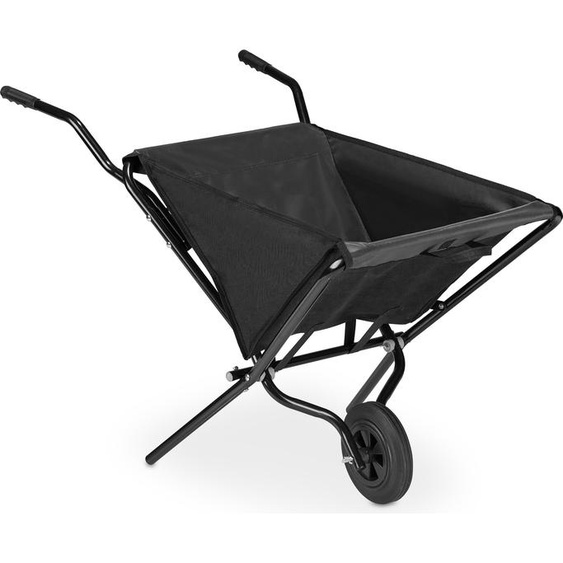 Brouette pliante Relaxdays, avec pneus en caoutchouc plein, acier et polyester, 46 litres, dimensions pliée : 70 x 112 x 67 cm, noire