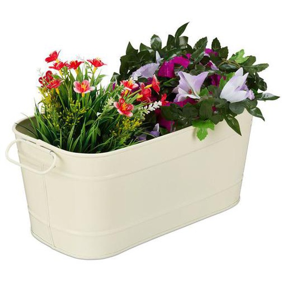 Relaxdays Caisses de fleurs, jardin, balcon et intérieur  à garnir de plantes, vintage,métal,HlP 16x38x19cm, crème