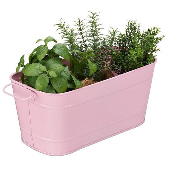 Relaxdays Caisses de fleurs, jardin, balcon et intérieur  à garnir de plantes, vintage,métal,HlP 16x38x19cm, rose