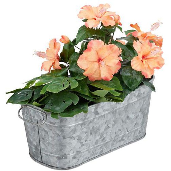 Relaxdays Caisses de fleurs, jardin, balcon et intérieur  à garnir de plantes, vintage,métal,HlP 16x38x19cm, zinc