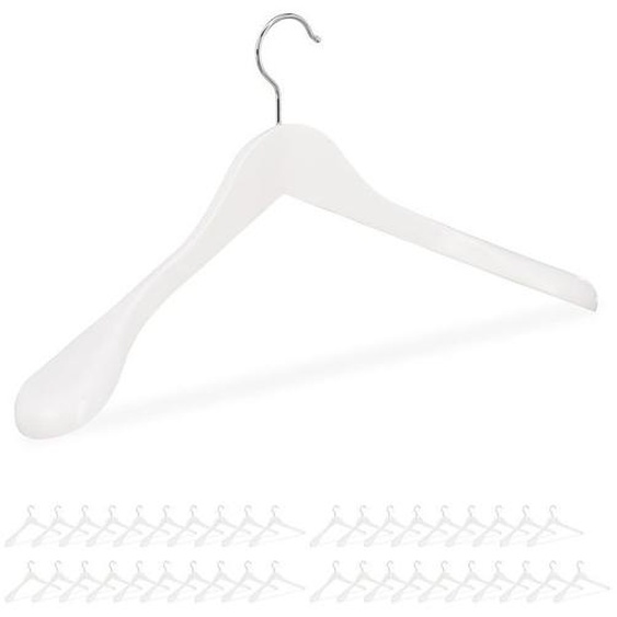 Relaxdays Cintre épaule large, Set de 40, Cintre en bois, vestes, costumes, Crochet 360°C, blanc