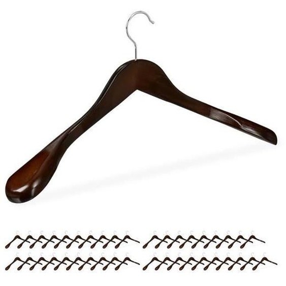 Relaxdays Cintre épaule large, Set de 40, Cintre en bois, vestes, costumes, Crochet 360°C, brun foncé