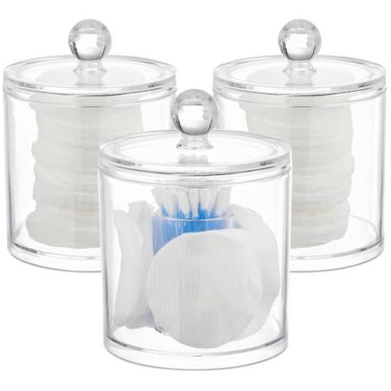 Relaxdays Distributeur coton démaquillant, Boite coton, Range coton organiseur couvercle Set de 3, transparent