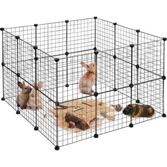 Enclos de 48 éléments, enclos à monter soi-même pour petits animaux, assemblage par emboîtement simple, enclos extensible pour lapins, noir