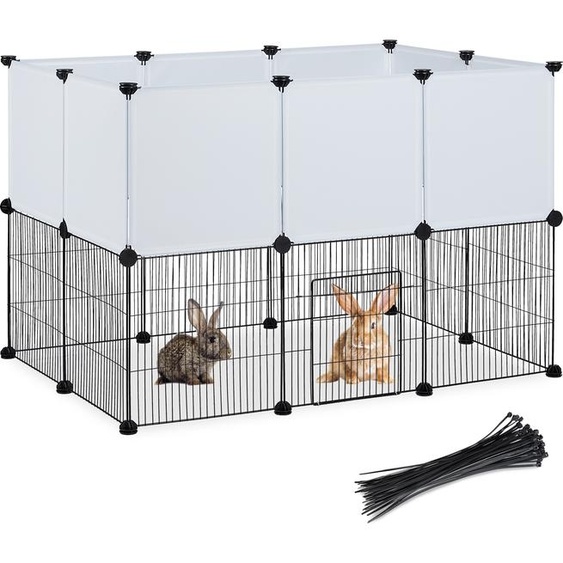 Enclos Relaxdays, enclos à monter soi-même, HBT 72,5 x 110 x 74 cm, grillage pour petits animaux, noir/blanc