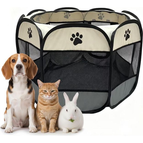 Enclos pour chiots Relaxdays, pliable, H x P : 43 x 73 cm, pour lintérieur et lextérieur, type pop-up, enclos portable pour chiens, polyester, multicolore