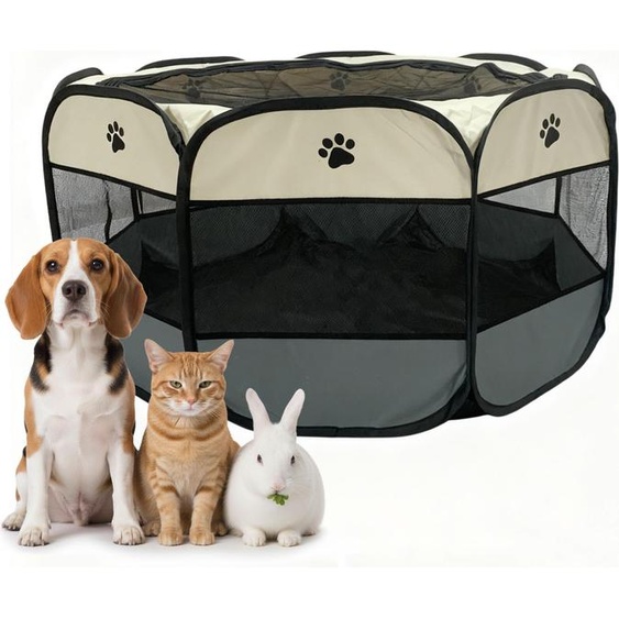 Enclos pour chiots Relaxdays, pliable, H x P : 58 x 114 cm, pour lintérieur et lextérieur, type pop-up, enclos portable pour chiens, polyester, multicolore