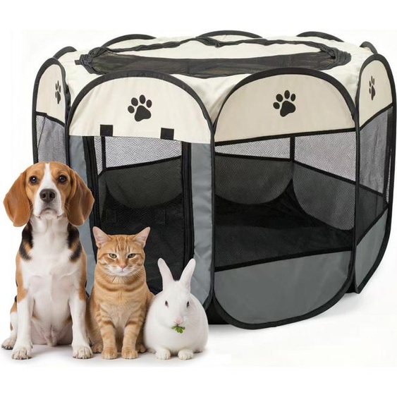 Enclos pour chiots Relaxdays, pliable, H x P : 58 x 91 cm, pour lintérieur et lextérieur, type pop-up, enclos portable pour chiens, polyester, multicolore