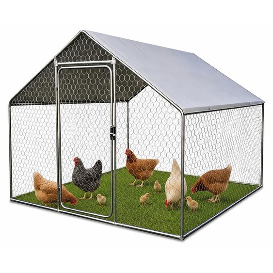 Relaxdays, enclos pour animaux, dimensions : 2 x 2 x 3 mètres, avec protection solaire, loquet de porte, adapté aux petits animaux, à la volaille, idéal pour poulailler, couleur argent
