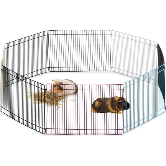 Enclos en libre circulation Relaxdays pour petits animaux, 8 éléments, mailles serrées, pour cochons dInde et autres, hauteur 24 cm, multicolore