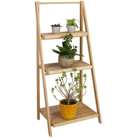 Relaxdays Escalier étagère pour fleurs en bambou 3 étages pliant rangement bois plantes pliable nature HxlxP: 99 x 45 x 32 cm,