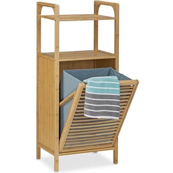 Relaxdays Étagère de salle de bain panier à linge bambou 25 litres HxlxP: 95 x 40 x 30 cm, nature