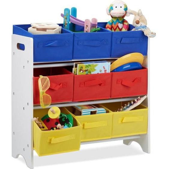 Étagère enfants - Relaxdays - 9 Boîtes de rangement - MDF - Blanc/multicolore - 62x63x28cm