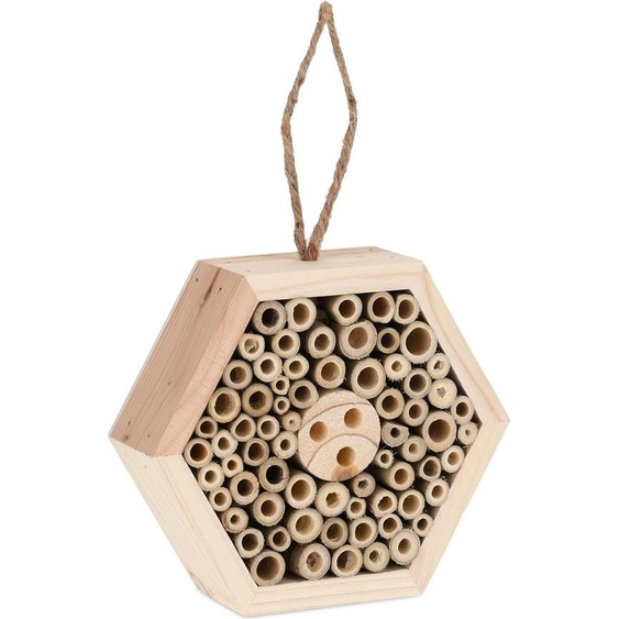 Relaxdays Hôtel pour insectes en bois, jardin & balcon, hôtel pour abeilles sauvages à suspendre, h x l x p : 15 x 17 x 5 cm, maison pour bourdons, nature