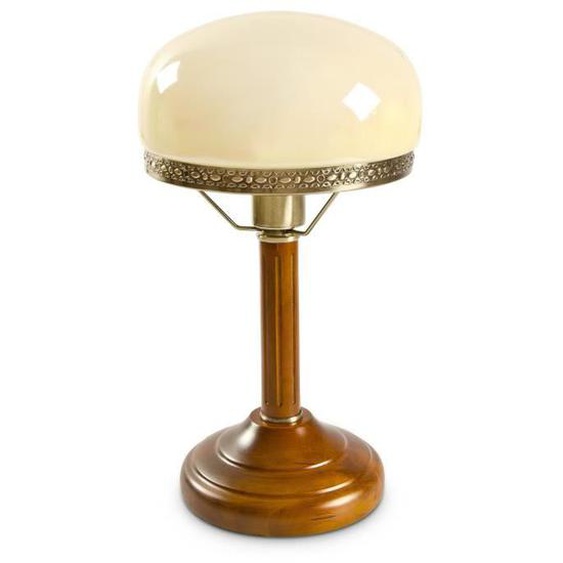 Relaxdays Lampe de table ou bureau, ronde, design nostalgique, abat-jour en verre et pied en bois, multicolore