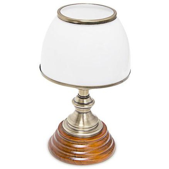 Relaxdays Lampe de table, style classique, abat-jour coupole, style Art nouveau, métal, bois, verre, marron/laiton/blanc