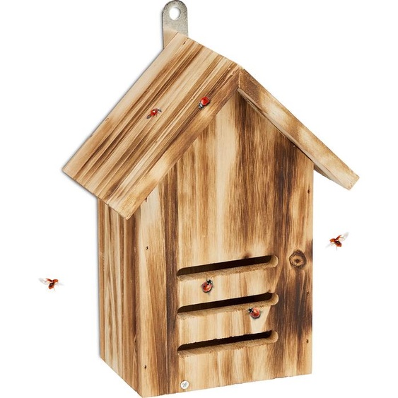 relaxdays Maison des coccinelles en bois de sapin flammé