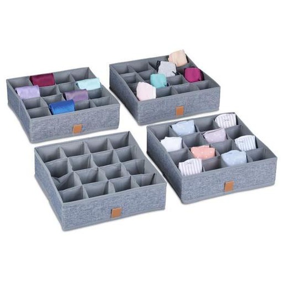 Relaxdays organiseurs sous-vêtements, lot de 4, pour chaussettes, cravates, foulards, boîtes de rangement, armoire, gris