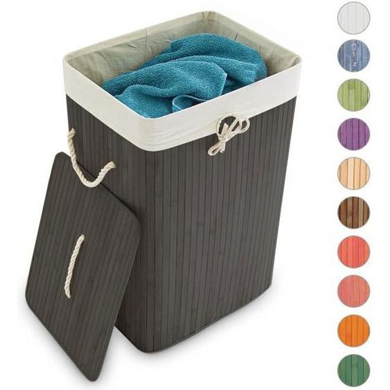 Relaxdays Panier à linge bambou, corbeille linge pliante, 83L, sac intérieur coton, 65,5 x 43,5 x 33,5 cm, noir