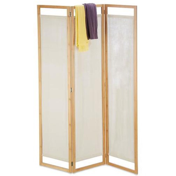 Relaxdays Paravent, 3 pièces, séparateur de pièce pliable, brise-vue, en bambou et tissu, HxLxP 170x120x1,5 cm, naturel