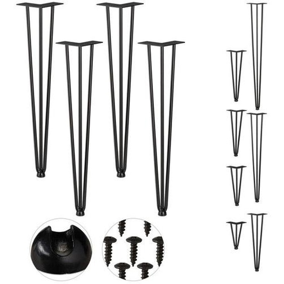 Relaxdays Pieds en épingle à cheveux, jeu de 4, 3 entretoises, en métal,tabourets, table et armoire,60cm, 3 entretoises