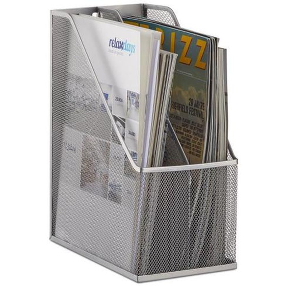 Relaxdays Porte-magazines 2 compartiments porte-journaux revues porte-documents métal A4 à C4, argent