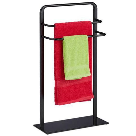 Relaxdays Porte-serviettes, 3 barres, fer et verre trempé, H x L x P : env. 79 x 45 x 20 cm, pour salle de bain, noir