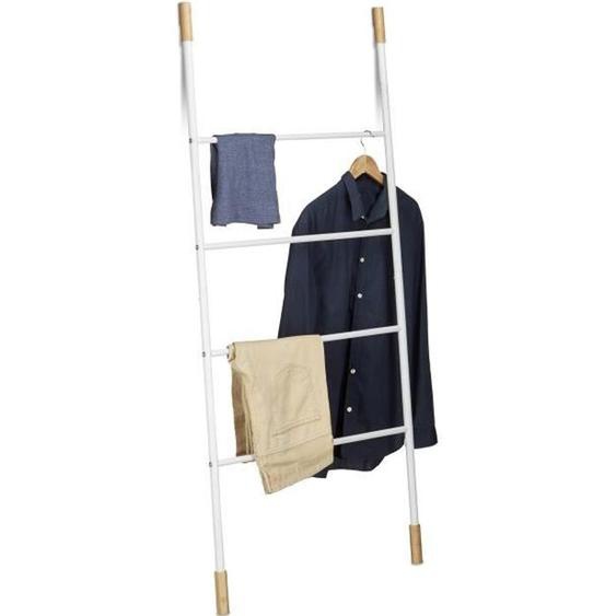 Relaxdays Porte-serviettes échelle blanc Portant escalier Valet vêtements 4 barres bambou métal HxlxP: 150x70x2cm, blanc