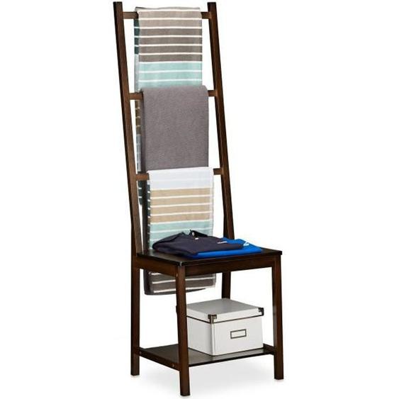 Relaxdays Porte-serviettes Portant Range-Serviettes Bain Valet Chambre Chaise Dressing Bambou 133x40x42cm, Marron Foncé