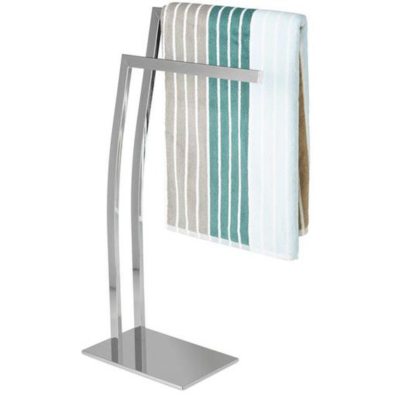 Relaxdays Porte-serviettes rectangulaire en acier inoxydable, 2 barres, H x  x P : env. 80 x 32 x 20 cm, argenté