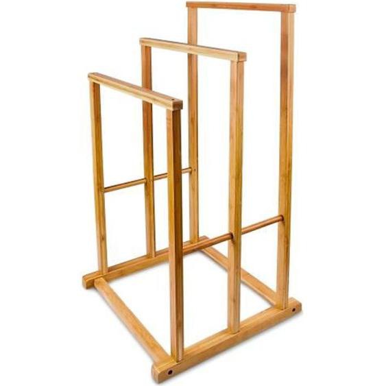 Relaxdays Porte-serviettes, 3 barres, en bambou, H x L x P : env. 82,5 x 42 x 42,5 cm, pour la salle de bain, nature