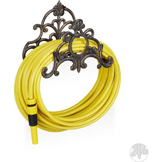 Relaxdays Porte tuyau arrosage support tuyau arrosage fonte fer HxlxP: 24 x 31,5 x 15 cm, bronze