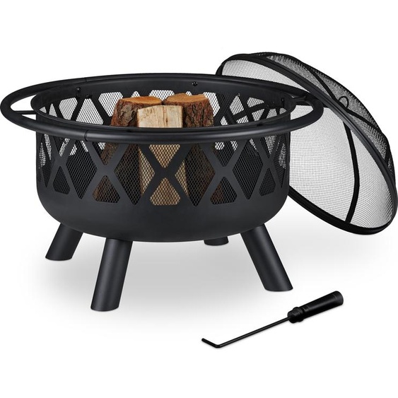 relaxdays Pot à feu avec pare-étincelles