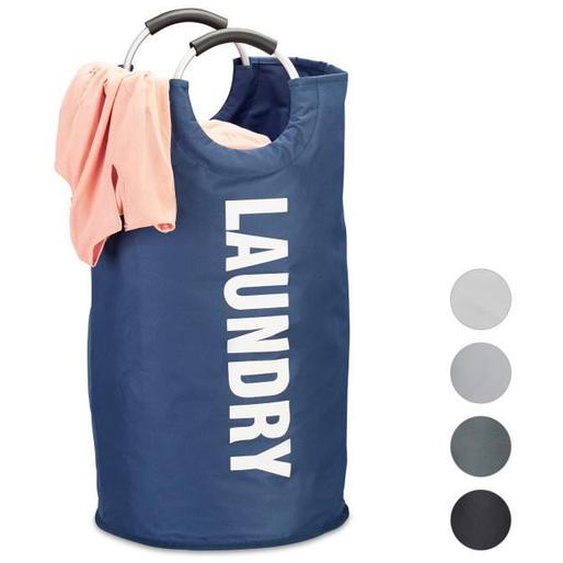 Relaxdays Sac à linge pliable avec anse 60 litres panier rond corbeille linge sale pliant H x D: 70 x 38 cm, gris foncé