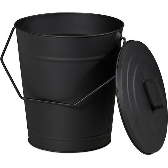 Relaxdays - Seau pour cendres couvercle, transport et refroidissement de cendres, cheminée, four, grilles, 12l,acier,noir